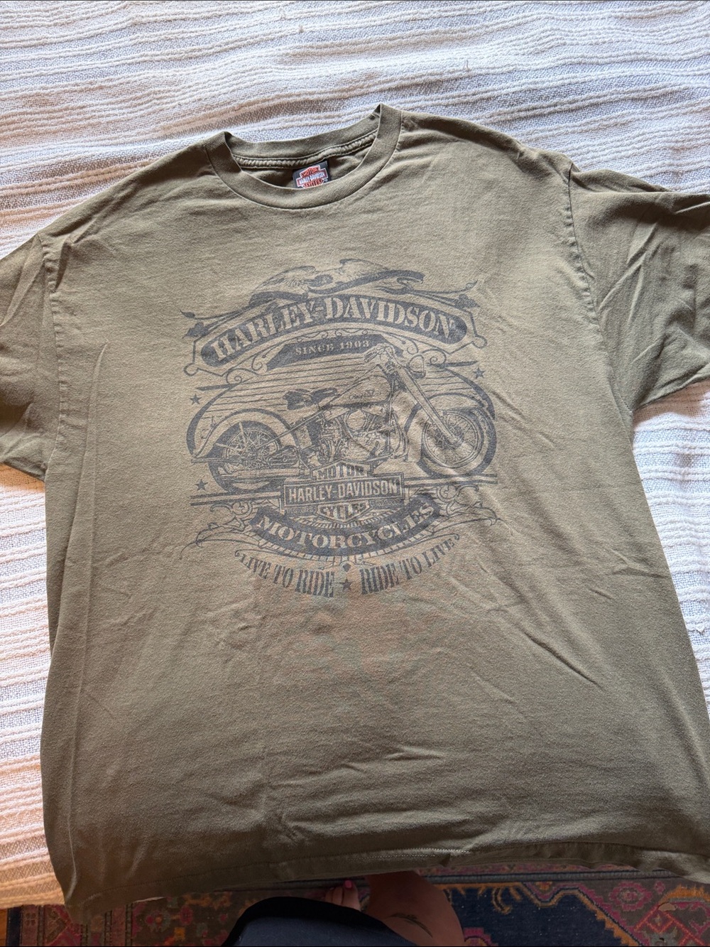 Harley-Davidson Olive Green Short Sleeve Tee with Motorcycle Print